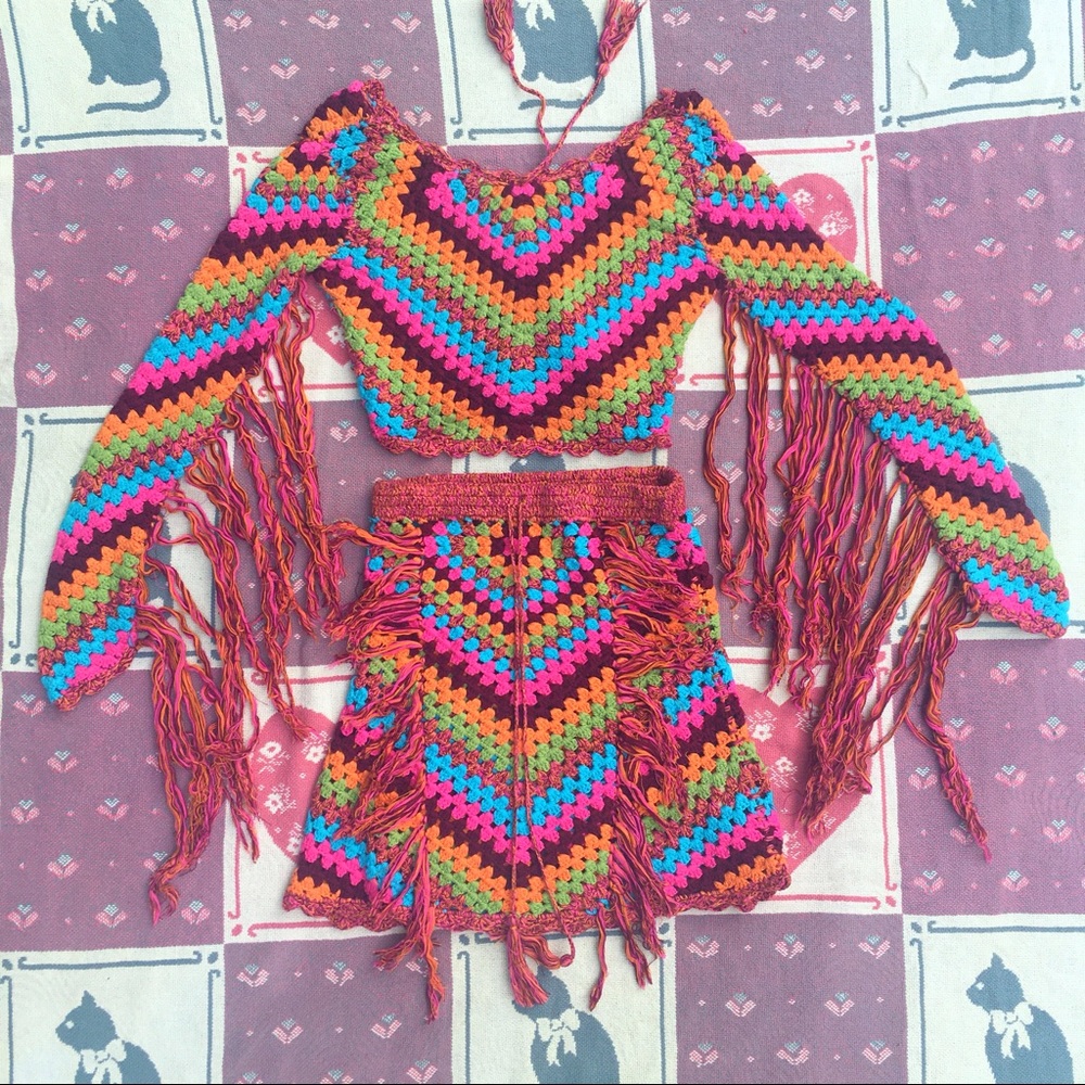 SPELL Joni Crochet Skirt and Shirt Festival Set